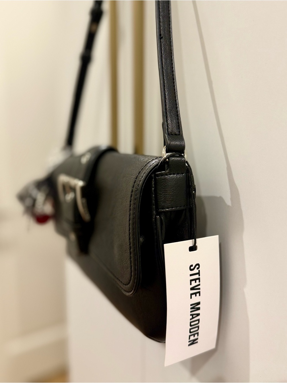 NWT Steve Madden Black Baguette Shoulder Bag w/ Cherry Charm - Picture 8 of 11